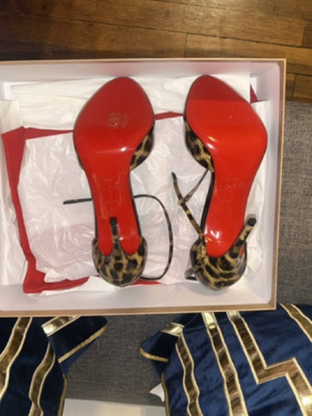 Christian Louboutin Leopard Patent Leather Peep Toe Ankle Strap Heels EU 39